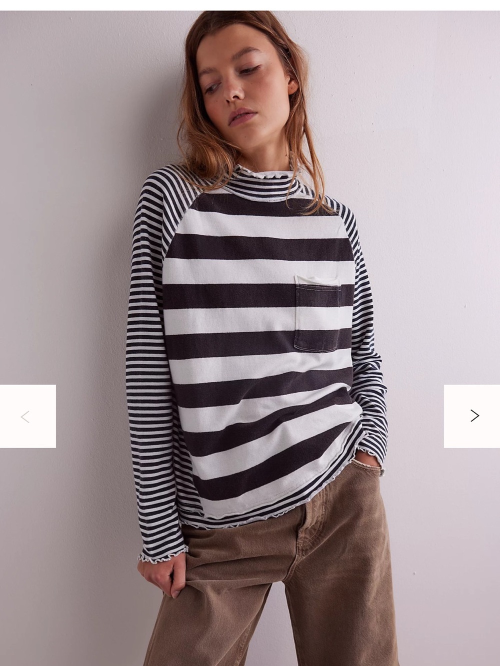 Free People Black and White Striped Long Sleeve Tee